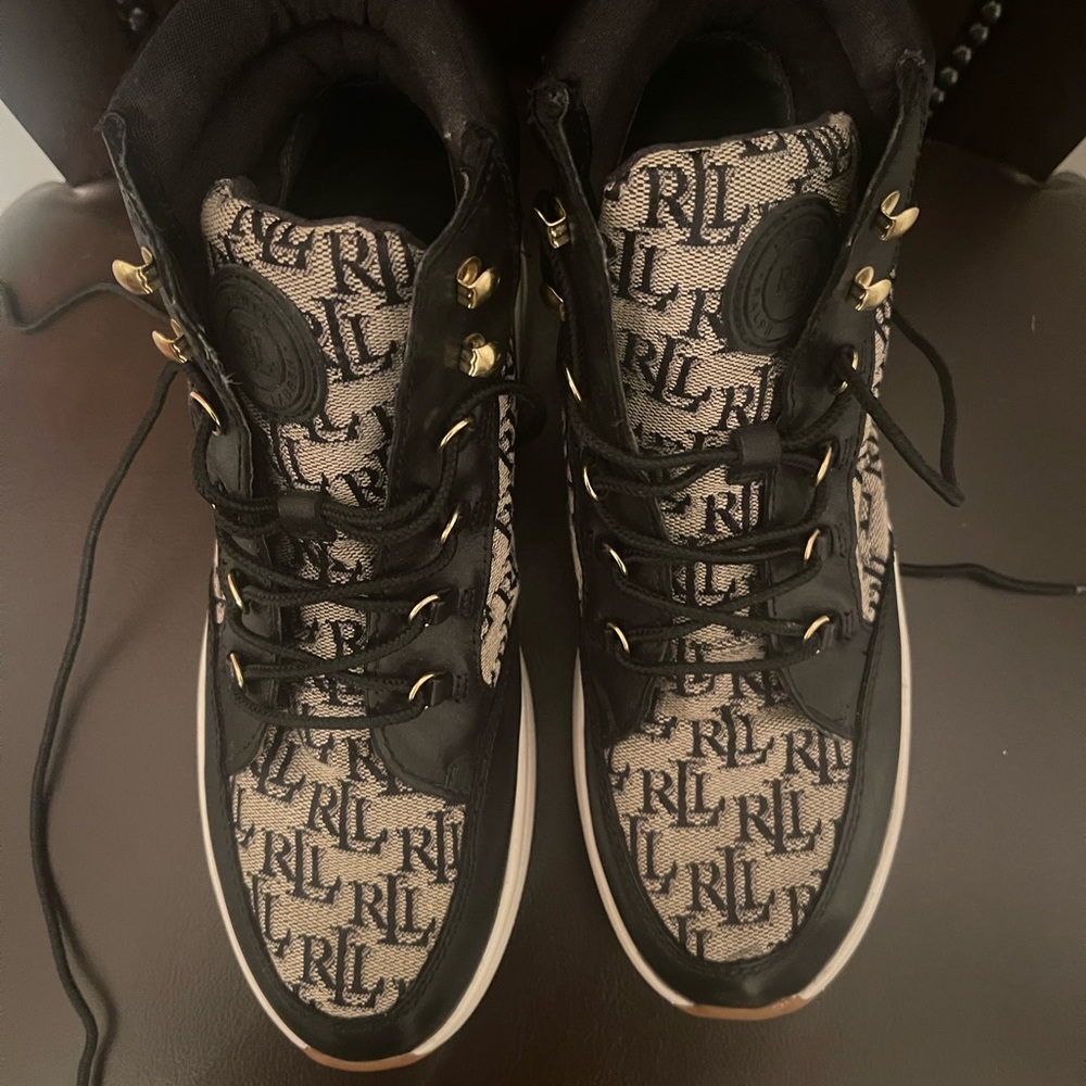 Ralph Lauren Black and Cream Logo Sneakers